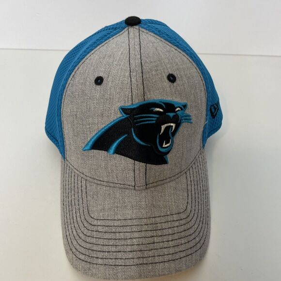NFL Carolina Panthers New Era 39Thirty Stretch Baseball Cap Hat S/M Gray & Blue - Picture 2 of 8
